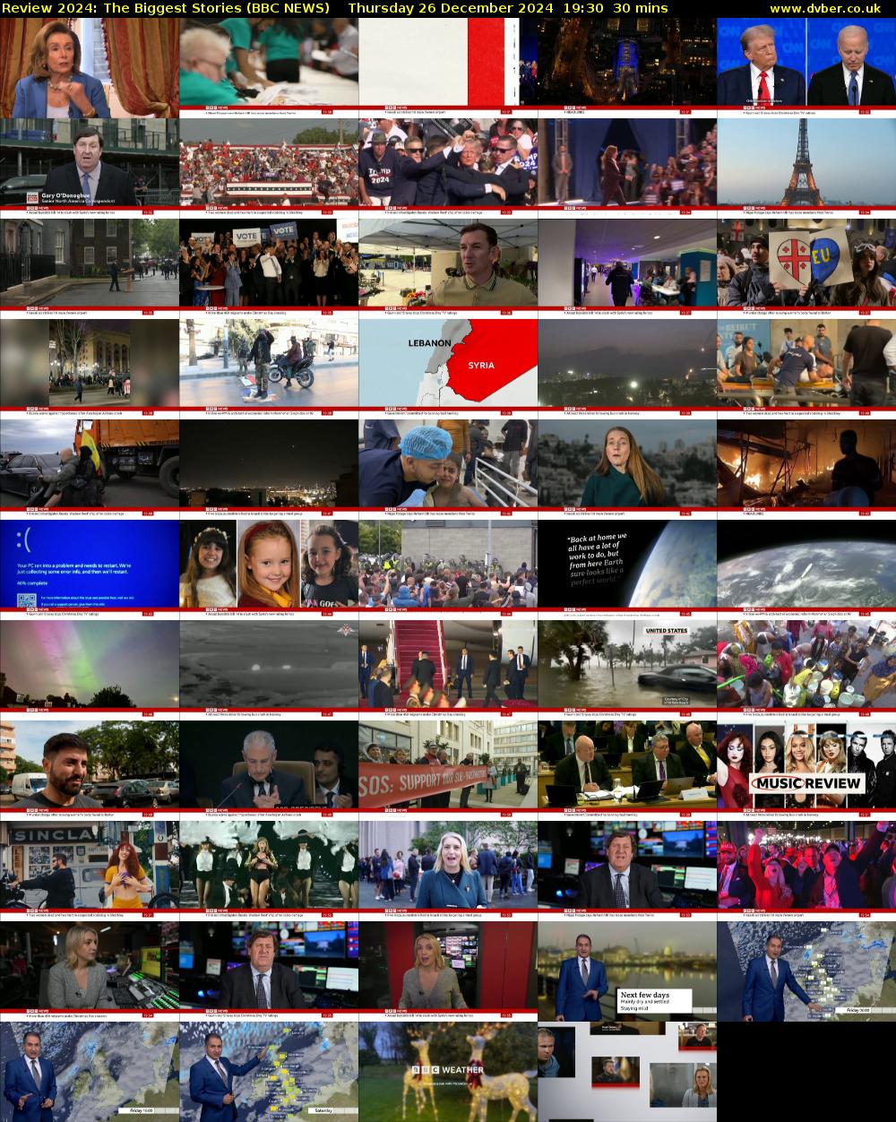 Review 2024: The Biggest Stories (BBC NEWS) Thursday 26 December 2024 19:30 - 20:00