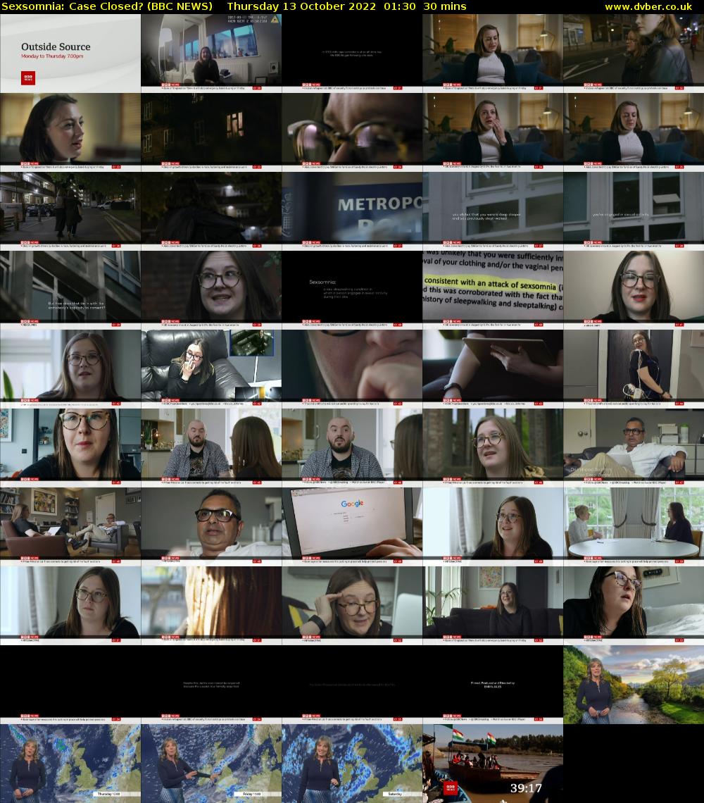 Sexsomnia: Case Closed? (BBC NEWS) Thursday 13 October 2022 01:30 - 02:00