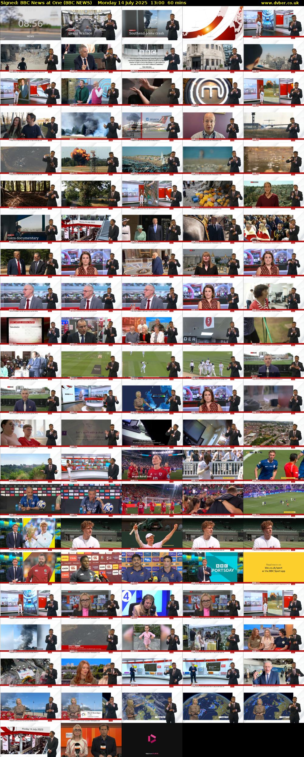 Signed: BBC News at One (BBC NEWS) Monday 14 July 2025 13:00 - 14:00
