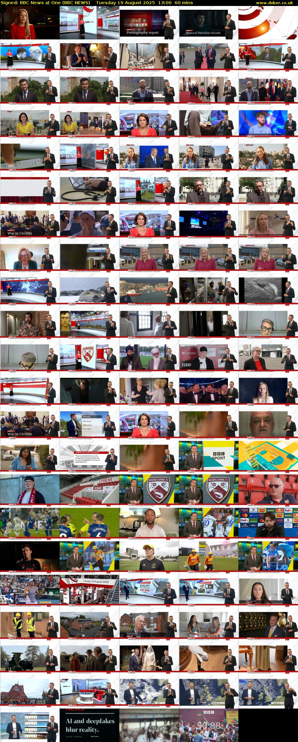 Signed: BBC News at One (BBC NEWS) Tuesday 19 August 2025 13:00 - 14:00