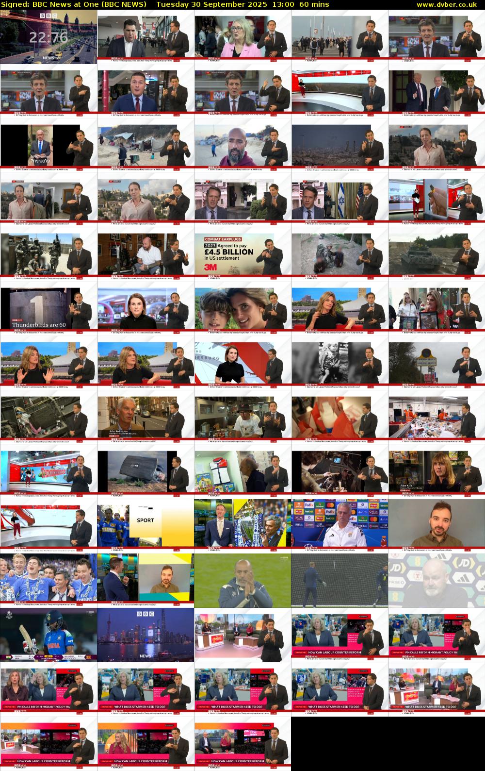 Signed: BBC News at One (BBC NEWS) Tuesday 30 September 2025 13:00 - 14:00