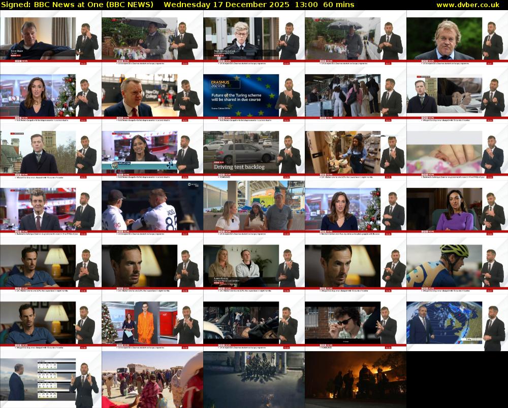 Signed: BBC News at One (BBC NEWS) Wednesday 17 December 2025 13:00 - 14:00