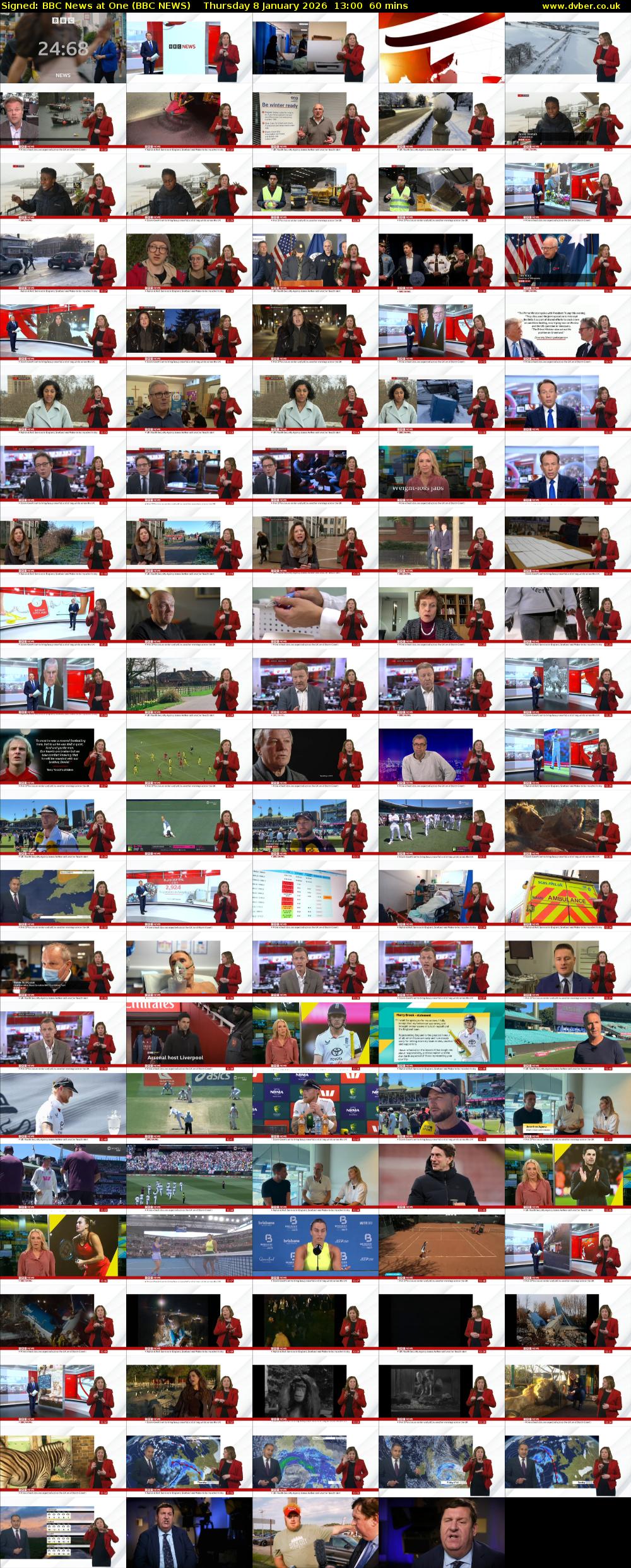 Signed: BBC News at One (BBC NEWS) Thursday 8 January 2026 13:00 - 14:00