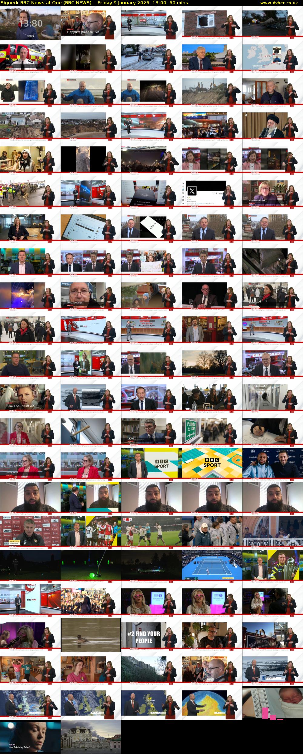 Signed: BBC News at One (BBC NEWS) Friday 9 January 2026 13:00 - 14:00