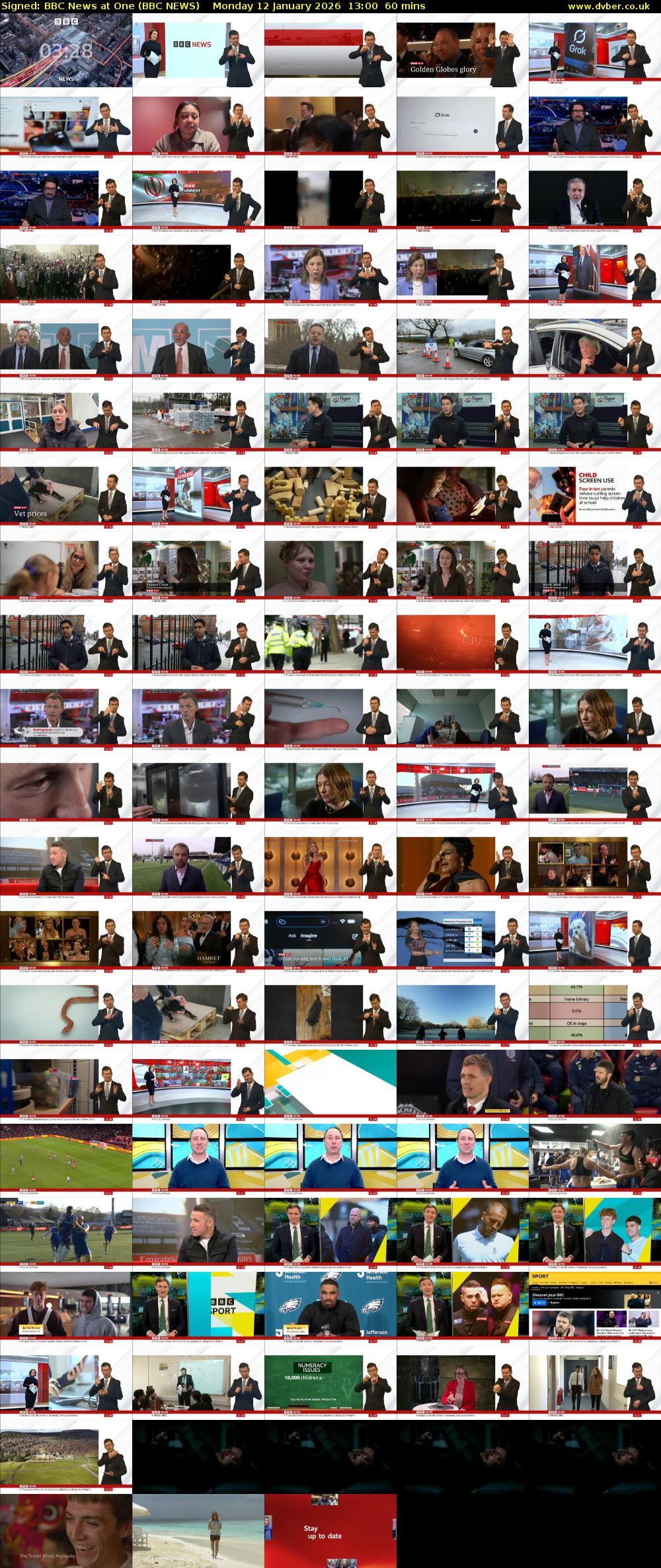 Signed: BBC News at One (BBC NEWS) Monday 12 January 2026 13:00 - 14:00