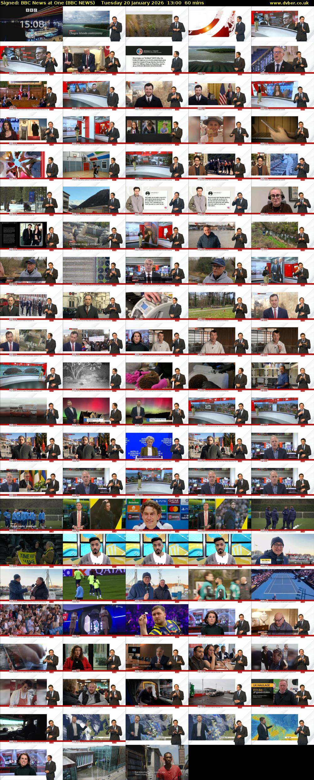 Signed: BBC News at One (BBC NEWS) Tuesday 20 January 2026 13:00 - 14:00