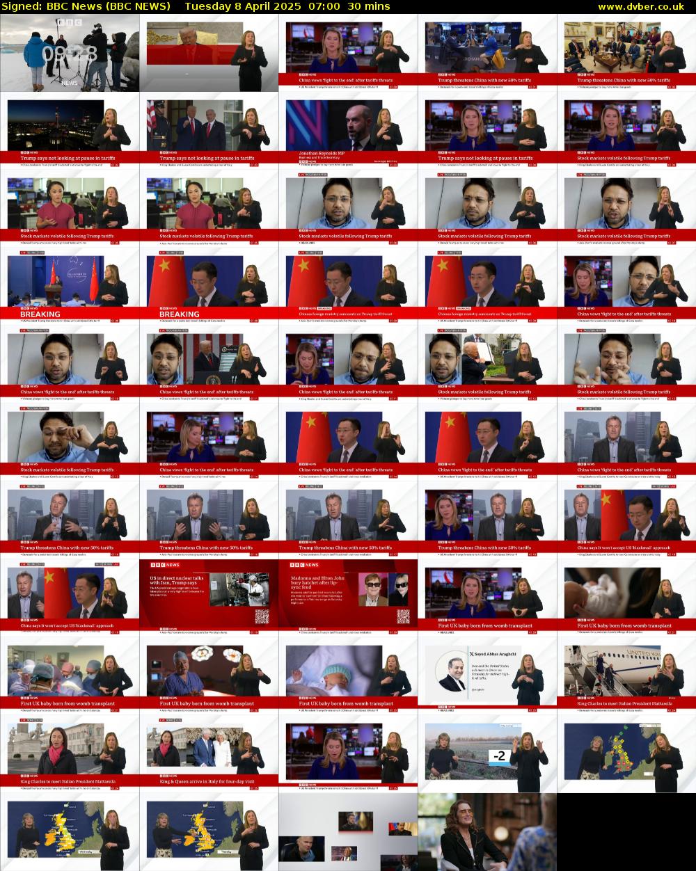 Signed: BBC News (BBC NEWS) Tuesday 8 April 2025 07:00 - 07:30