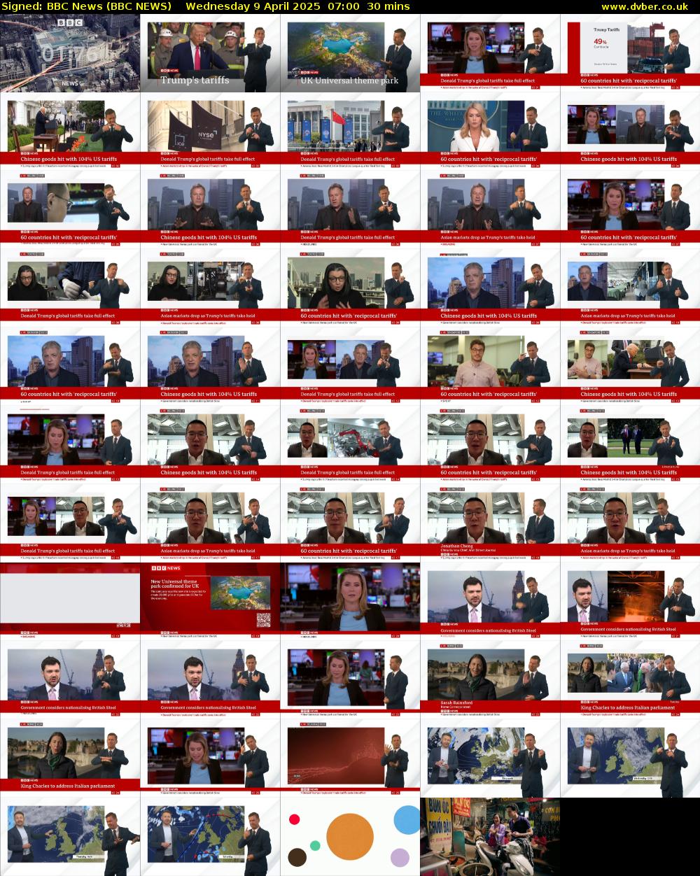 Signed: BBC News (BBC NEWS) Wednesday 9 April 2025 07:00 - 07:30