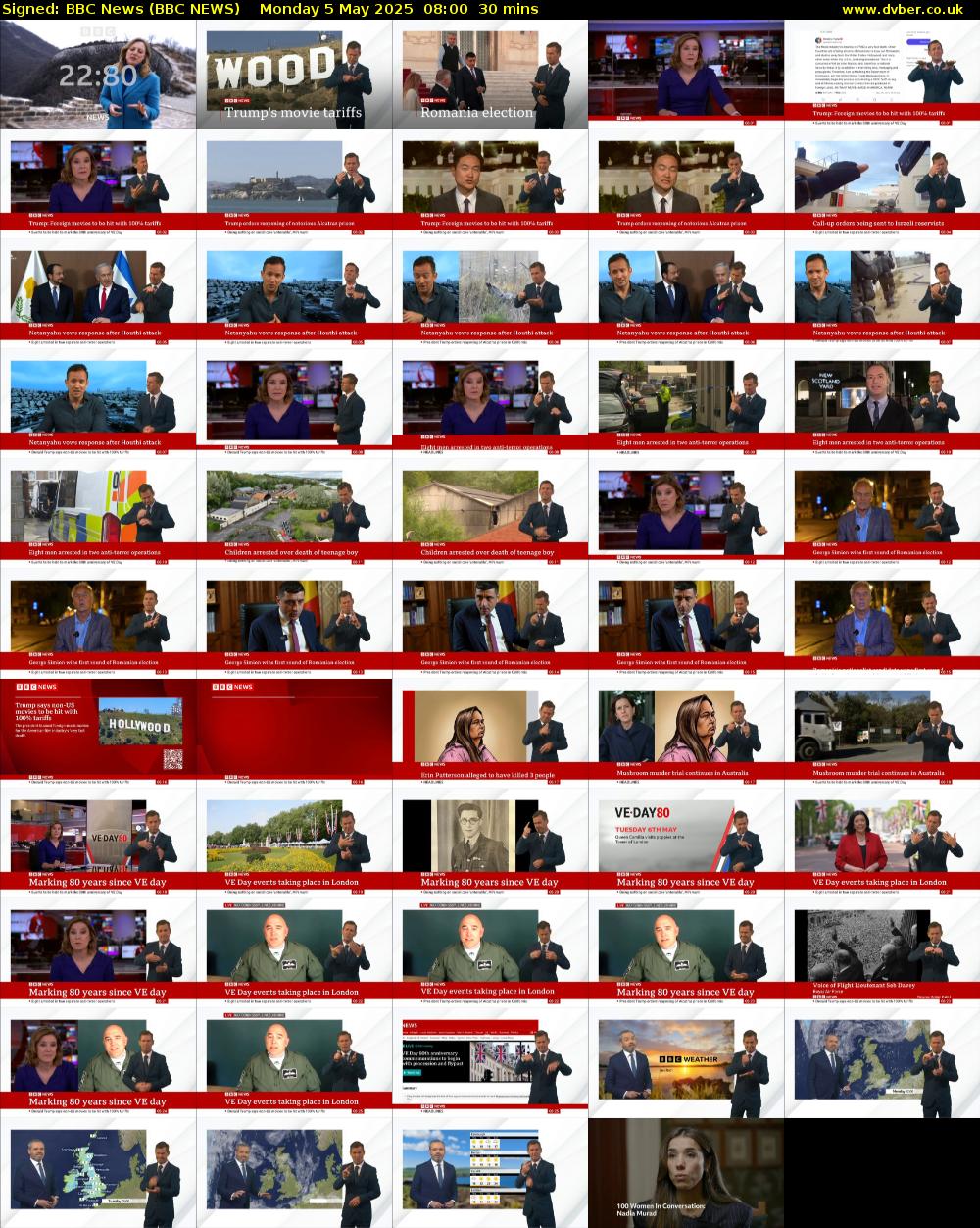 Signed: BBC News (BBC NEWS) Monday 5 May 2025 08:00 - 08:30