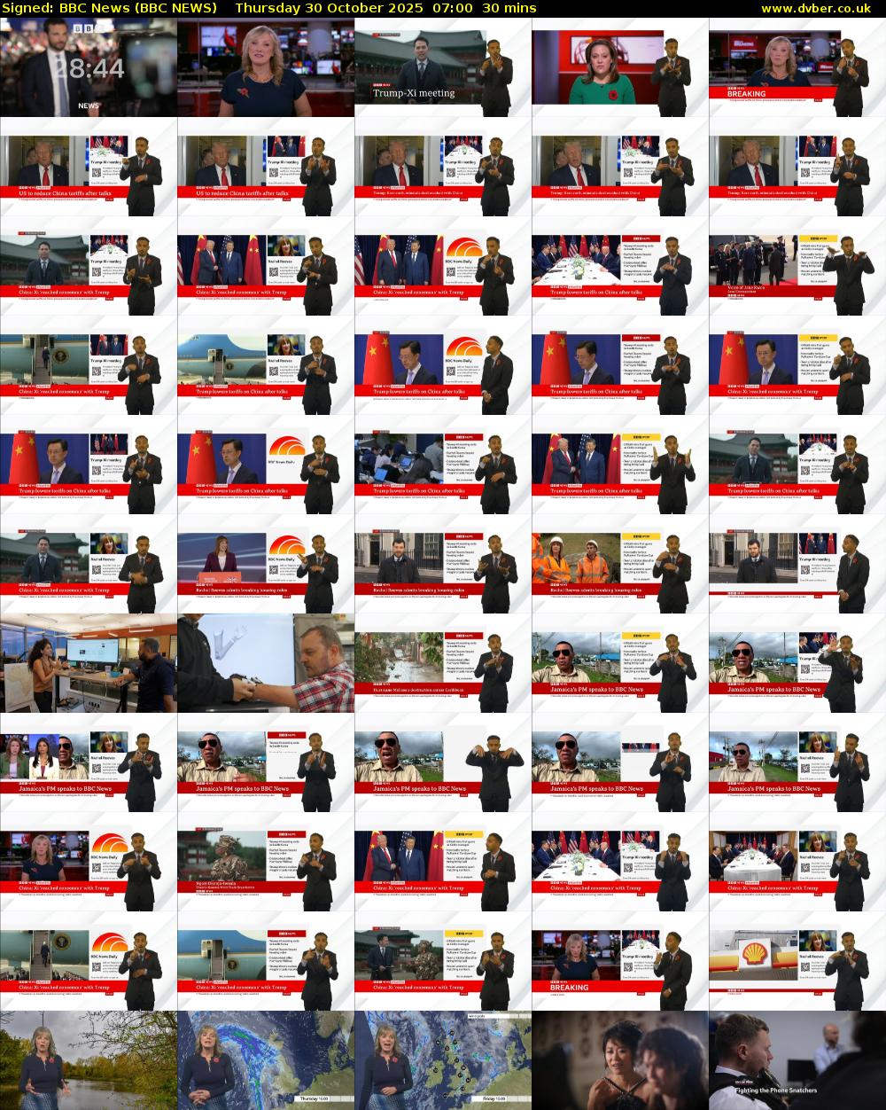 Signed: BBC News (BBC NEWS) Thursday 30 October 2025 07:00 - 07:30