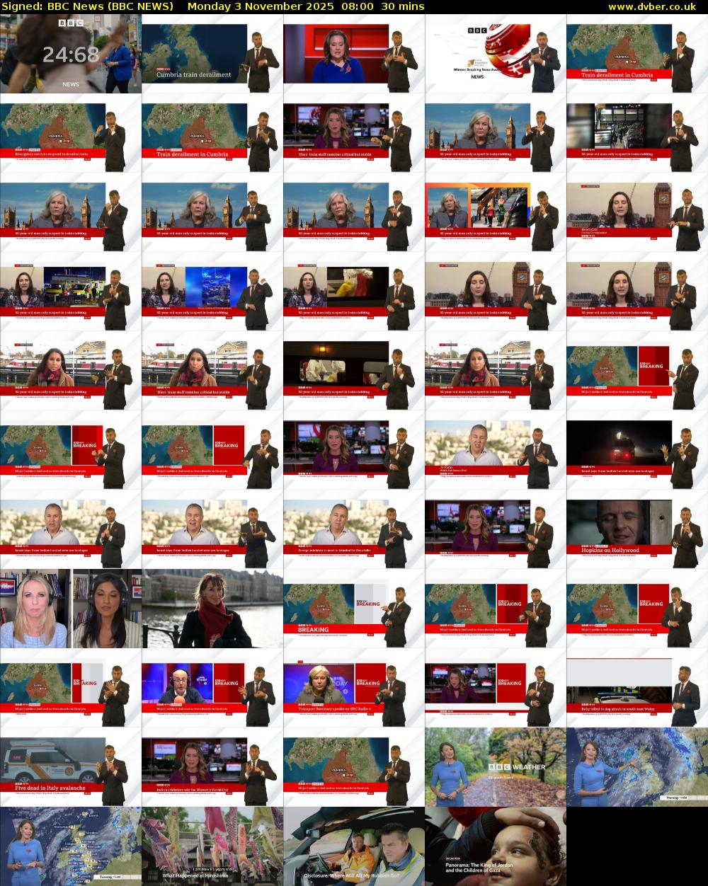 Signed: BBC News (BBC NEWS) Monday 3 November 2025 08:00 - 08:30