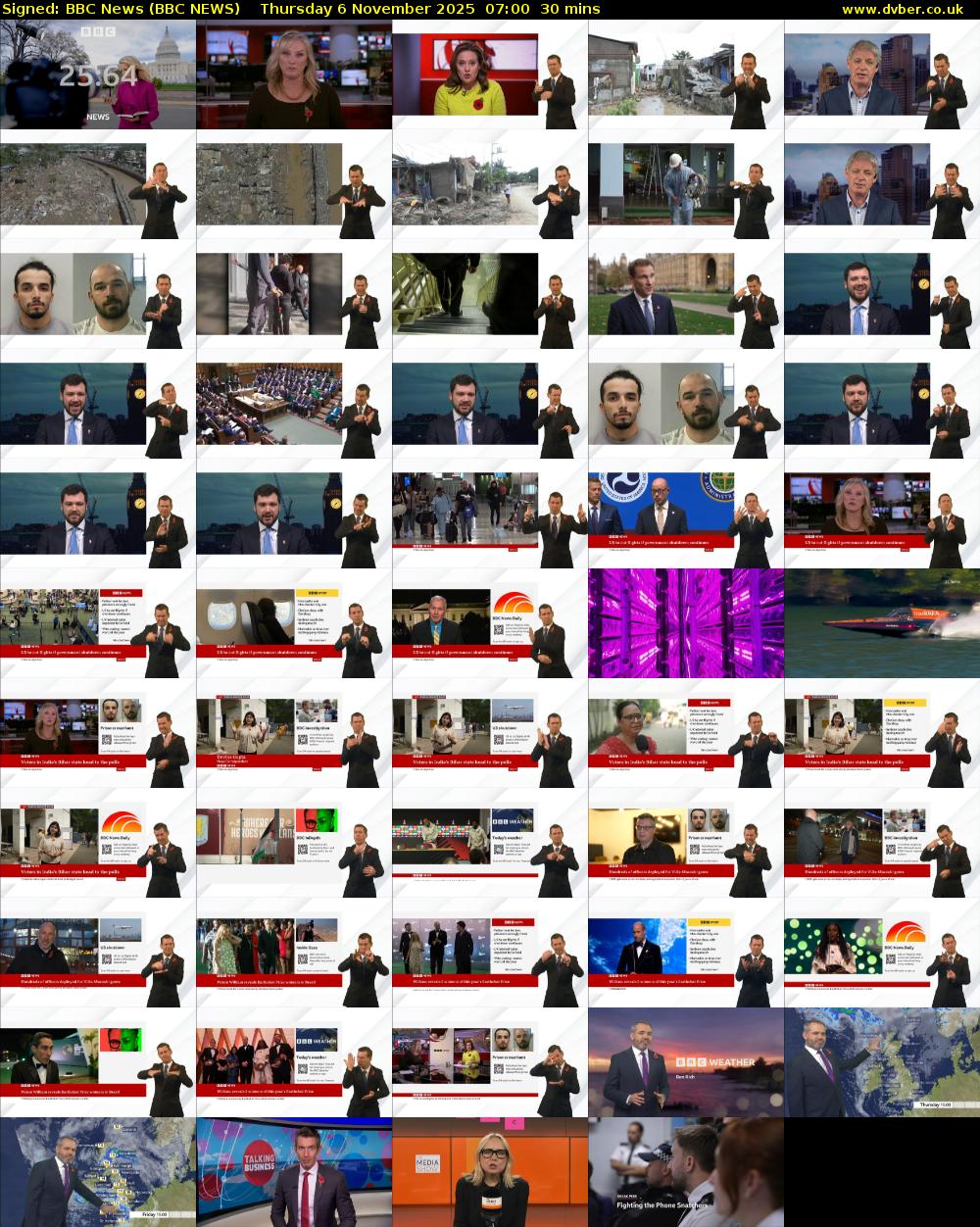 Signed: BBC News (BBC NEWS) Thursday 6 November 2025 07:00 - 07:30