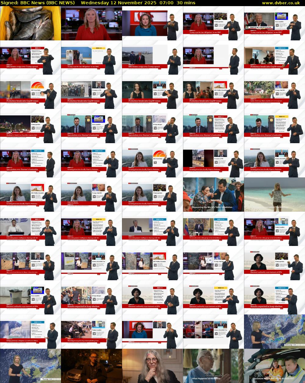 Signed: BBC News (BBC NEWS) Wednesday 12 November 2025 07:00 - 07:30