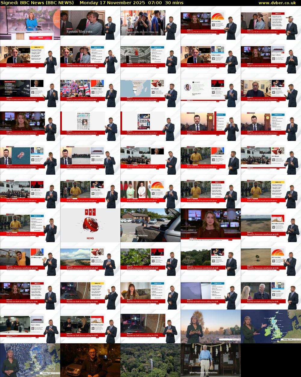 Signed: BBC News (BBC NEWS) Monday 17 November 2025 07:00 - 07:30