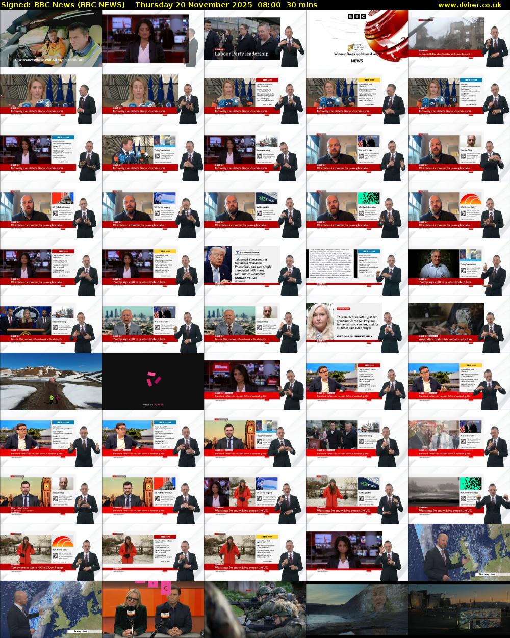 Signed: BBC News (BBC NEWS) Thursday 20 November 2025 08:00 - 08:30