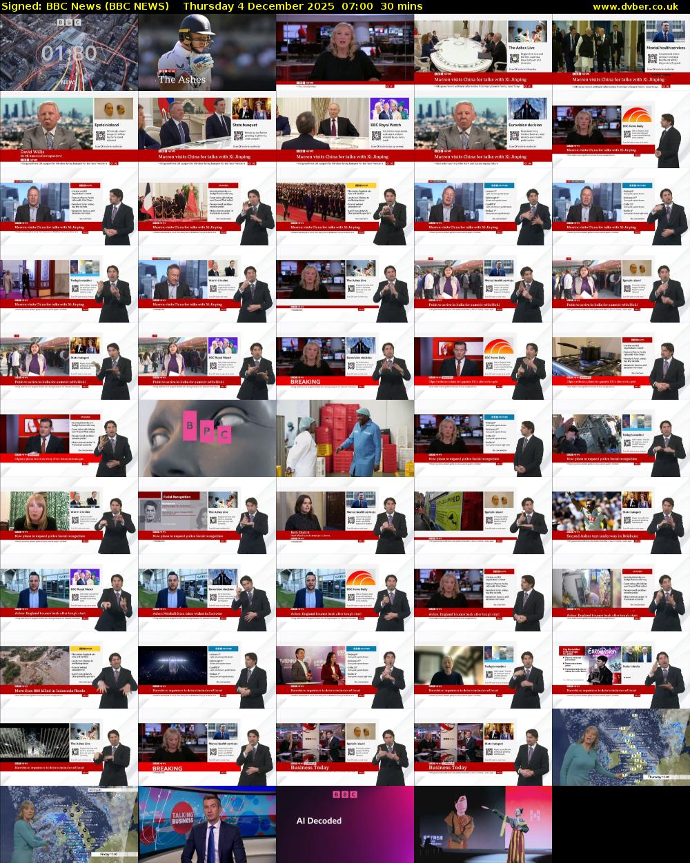 Signed: BBC News (BBC NEWS) Thursday 4 December 2025 07:00 - 07:30