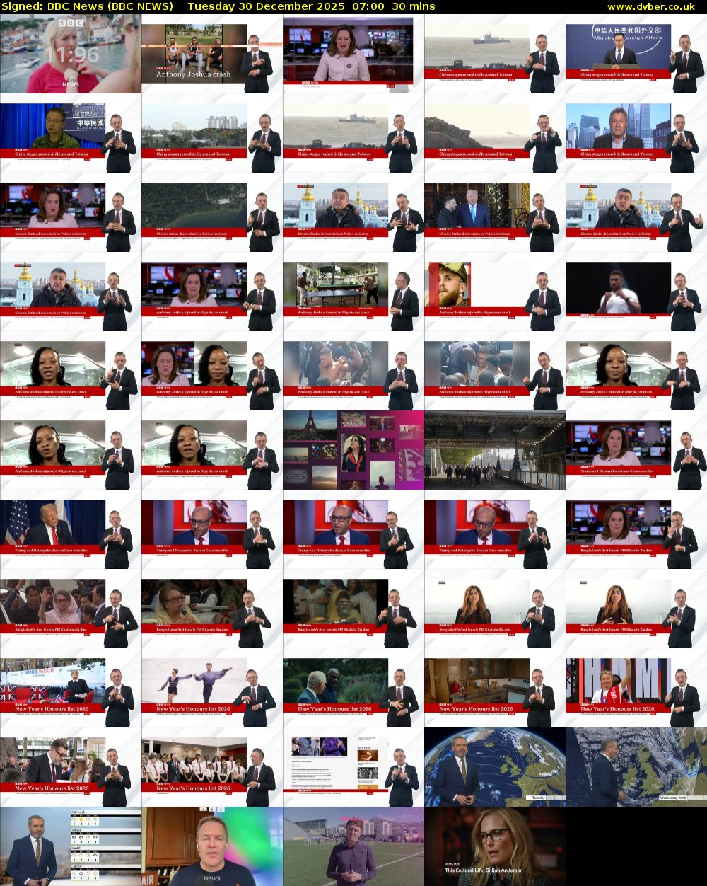 Signed: BBC News (BBC NEWS) Tuesday 30 December 2025 07:00 - 07:30