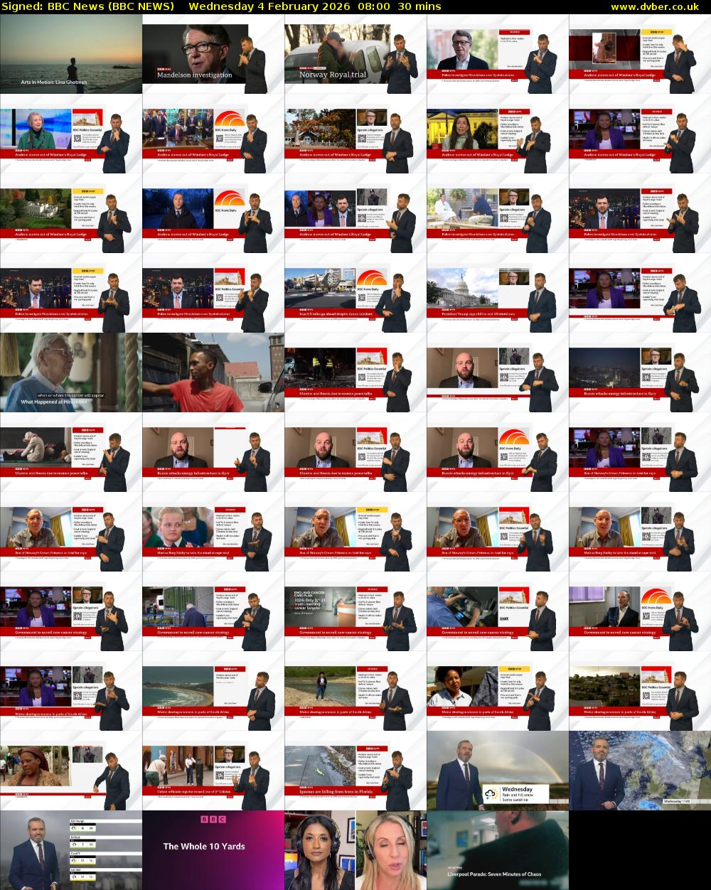 Signed: BBC News (BBC NEWS) Wednesday 4 February 2026 08:00 - 08:30