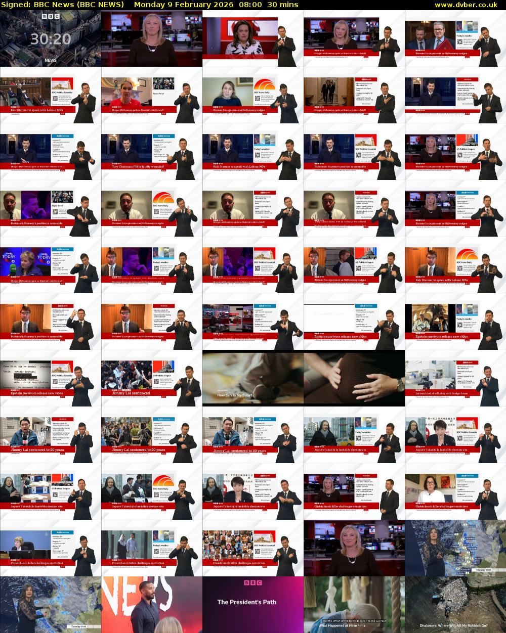Signed: BBC News (BBC NEWS) Monday 9 February 2026 08:00 - 08:30