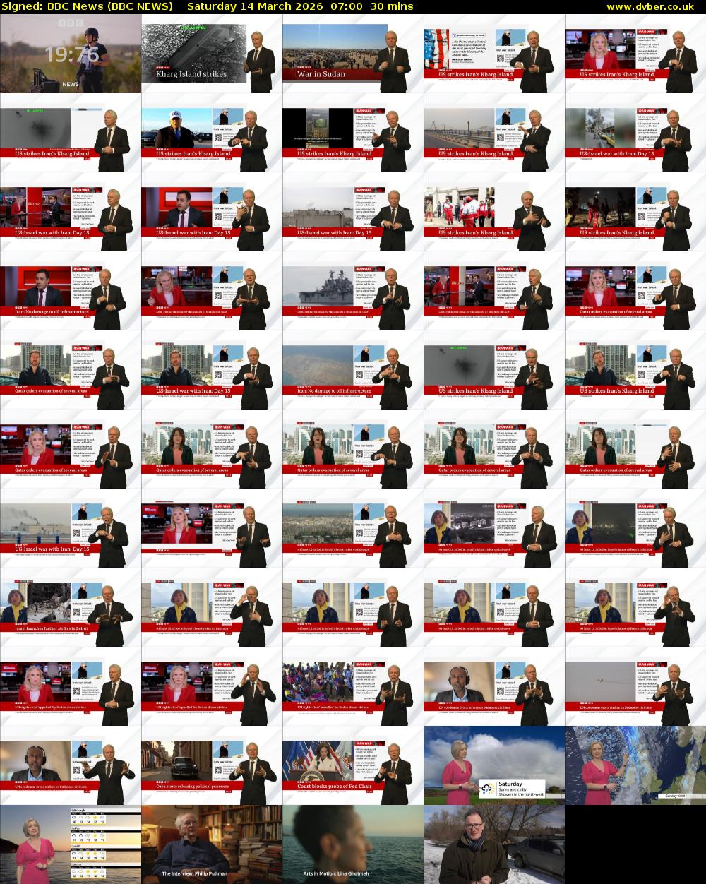 Signed: BBC News (BBC NEWS) Saturday 14 March 2026 07:00 - 07:30