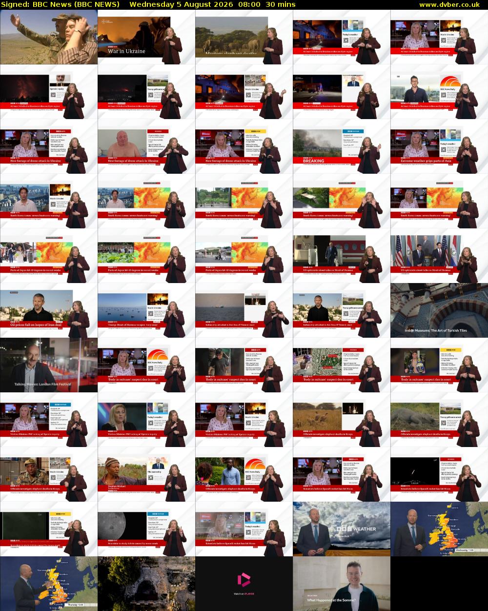 Signed: BBC News (BBC NEWS) Wednesday 5 August 2026 08:00 - 08:30