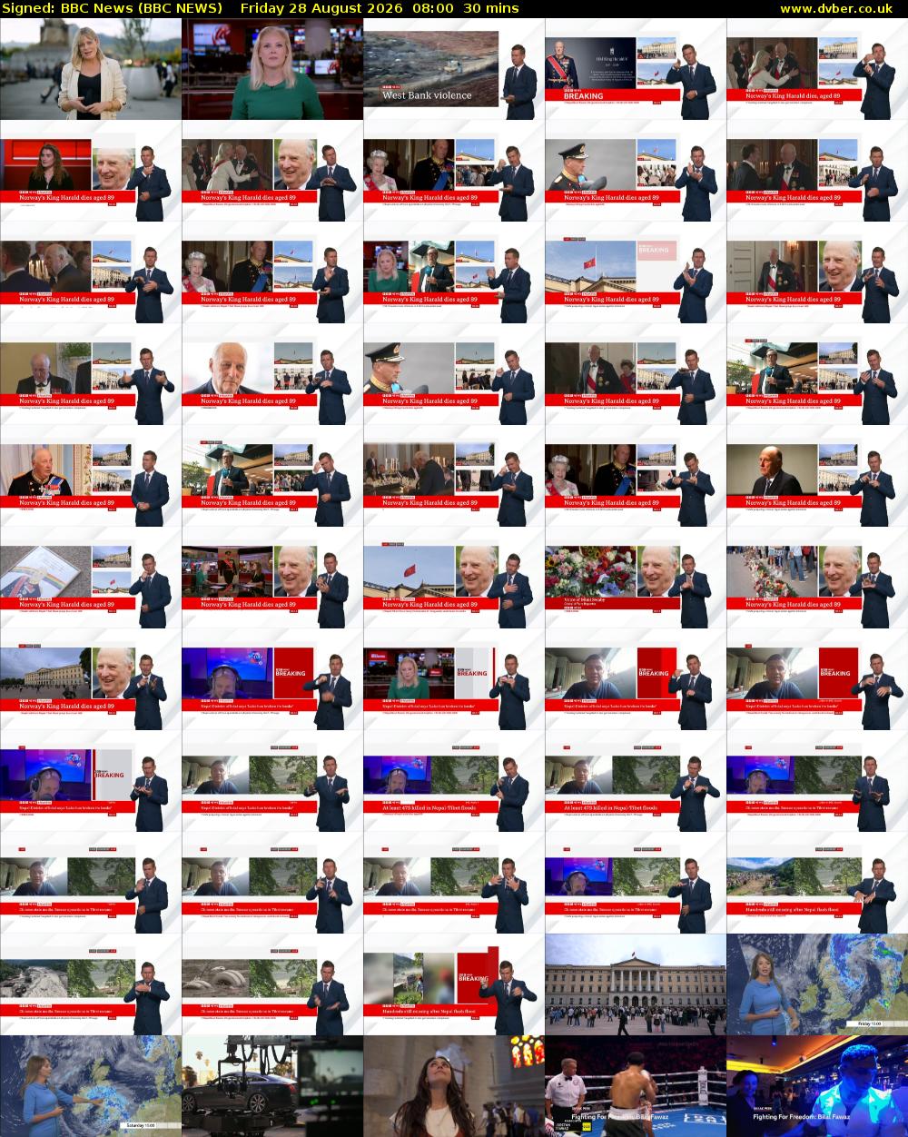 Signed: BBC News (BBC NEWS) Friday 28 August 2026 08:00 - 08:30