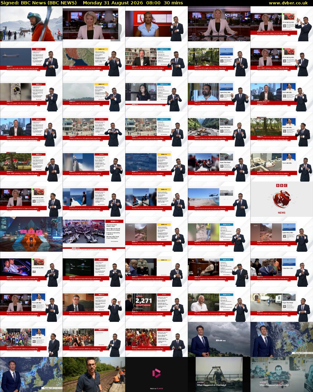 Signed: BBC News (BBC NEWS) Monday 31 August 2026 08:00 - 08:30