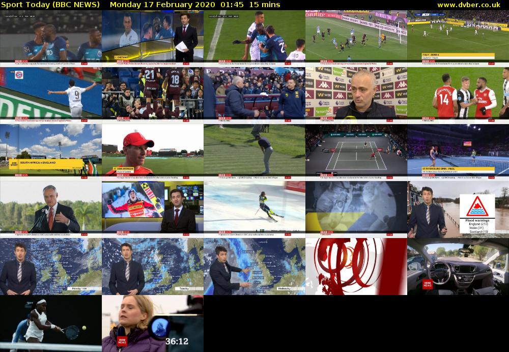 Sport Today (BBC NEWS) Monday 17 February 2020 01:45 - 02:00