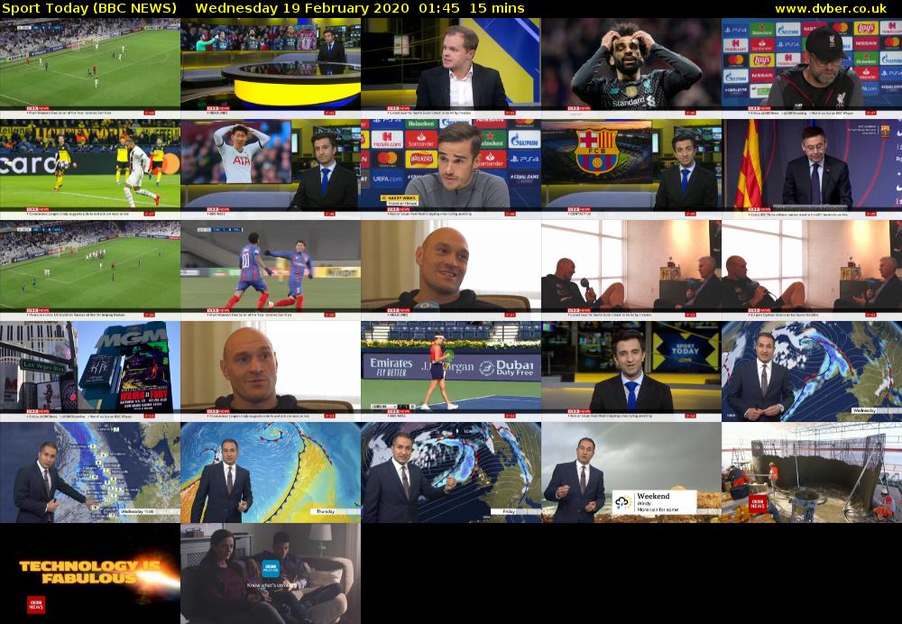 Sport Today (BBC NEWS) Wednesday 19 February 2020 01:45 - 02:00
