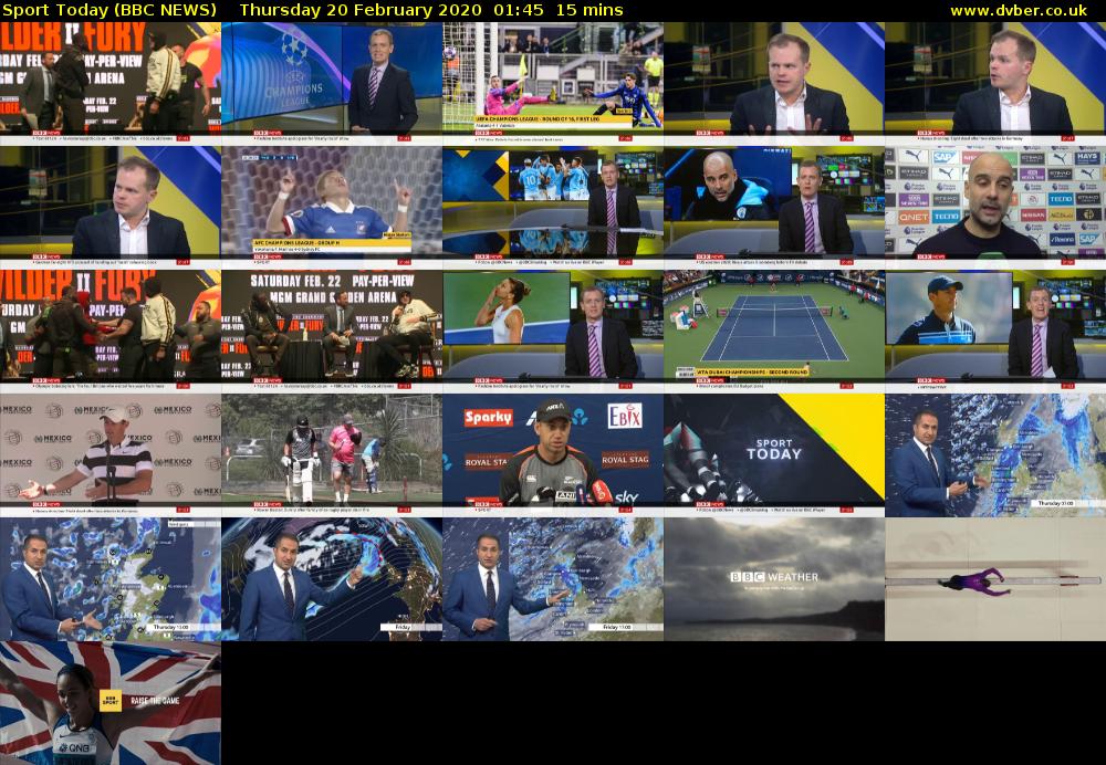Sport Today (BBC NEWS) Thursday 20 February 2020 01:45 - 02:00