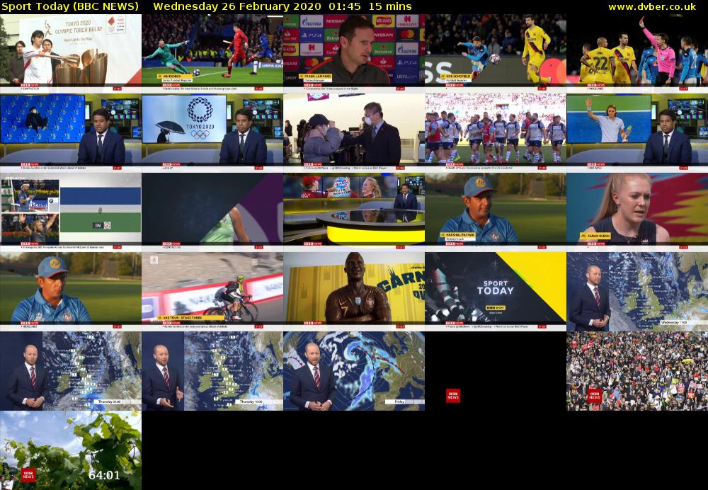 Sport Today (BBC NEWS) Wednesday 26 February 2020 01:45 - 02:00