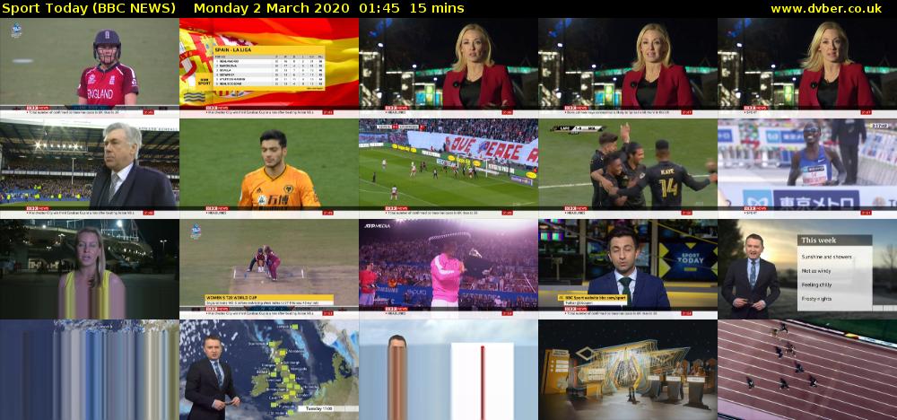 Sport Today (BBC NEWS) Monday 2 March 2020 01:45 - 02:00