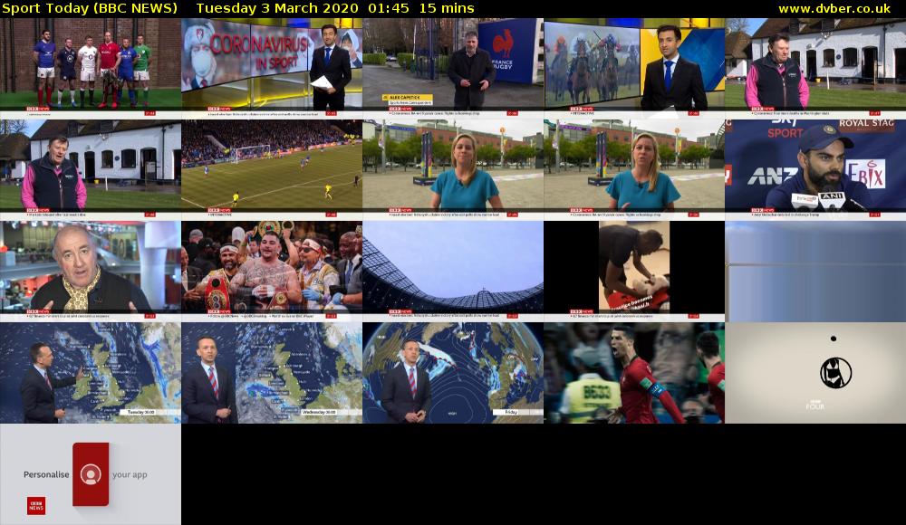 Sport Today (BBC NEWS) Tuesday 3 March 2020 01:45 - 02:00