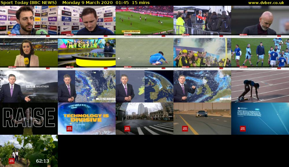 Sport Today (BBC NEWS) Monday 9 March 2020 01:45 - 02:00