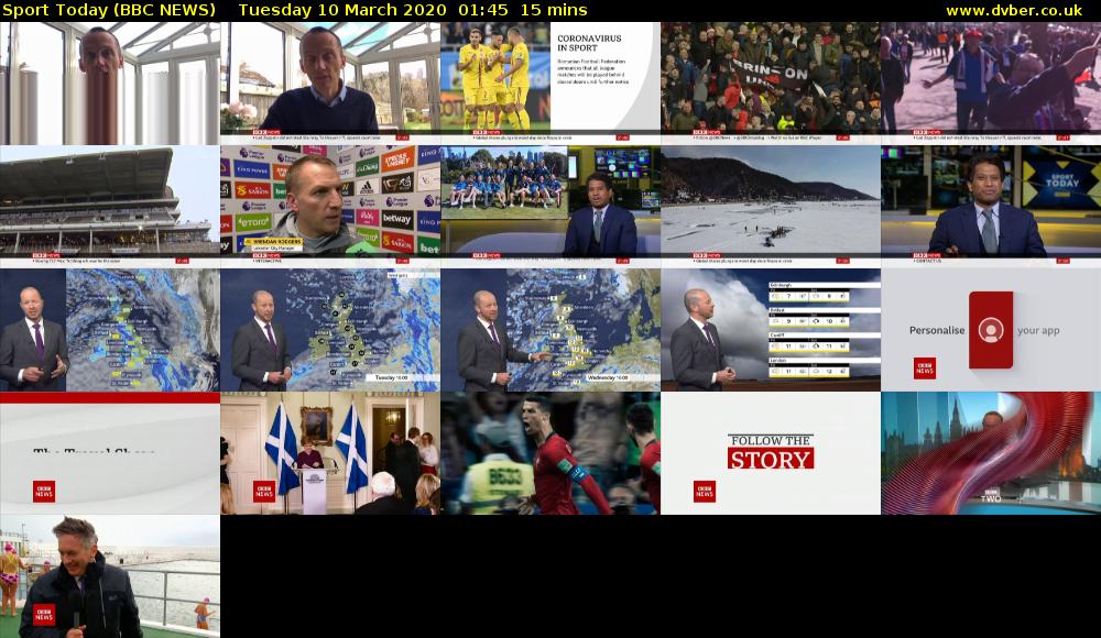 Sport Today (BBC NEWS) Tuesday 10 March 2020 01:45 - 02:00