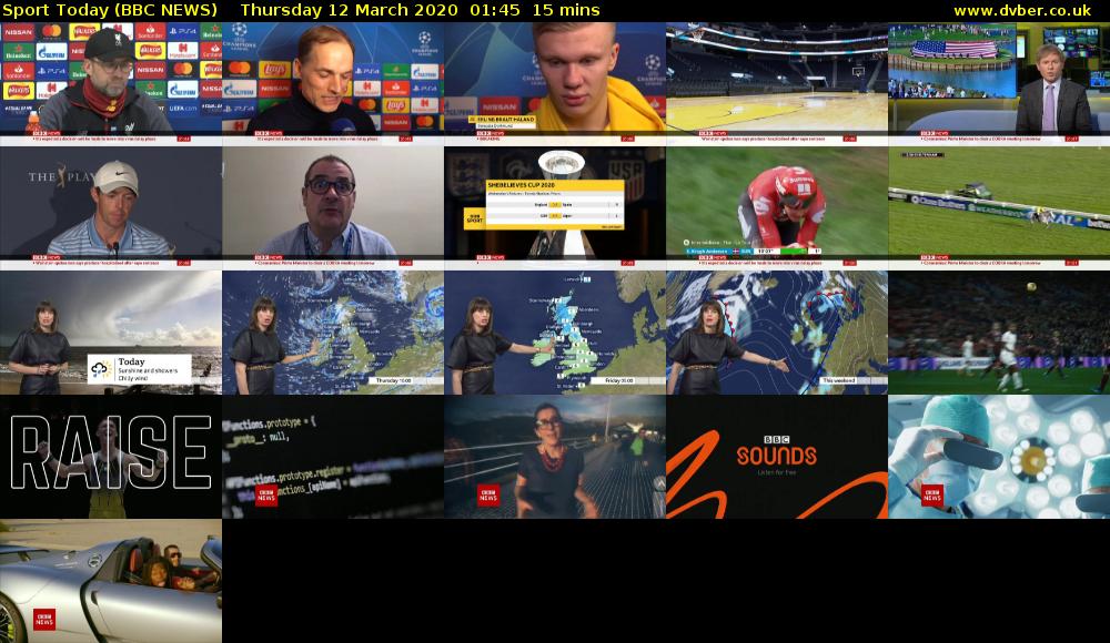 Sport Today (BBC NEWS) Thursday 12 March 2020 01:45 - 02:00