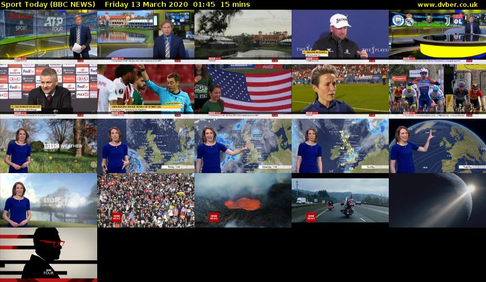 Sport Today (BBC NEWS) Friday 13 March 2020 01:45 - 02:00