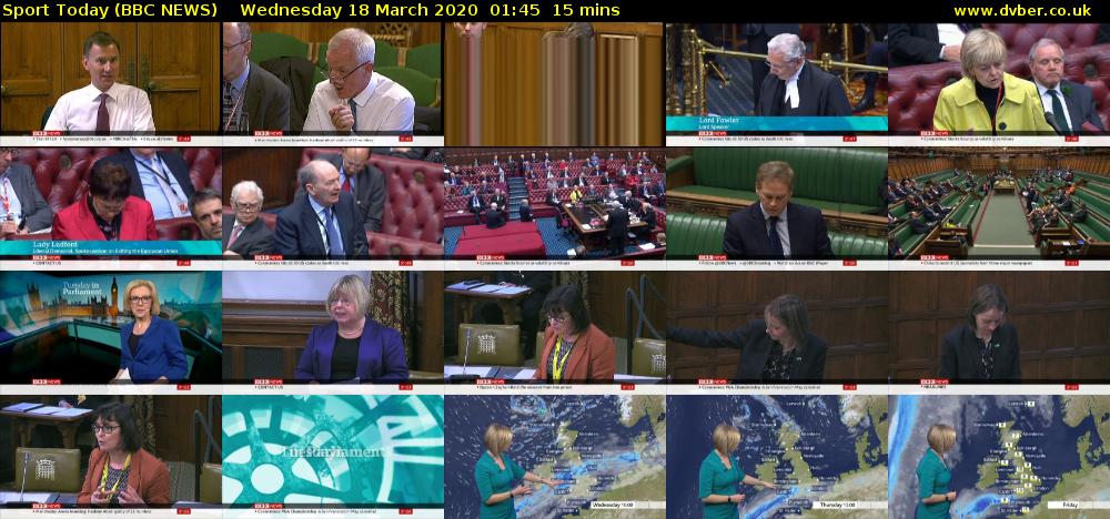 Sport Today (BBC NEWS) Wednesday 18 March 2020 01:45 - 02:00