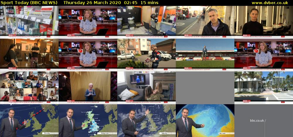 Sport Today (BBC NEWS) Thursday 26 March 2020 02:45 - 03:00