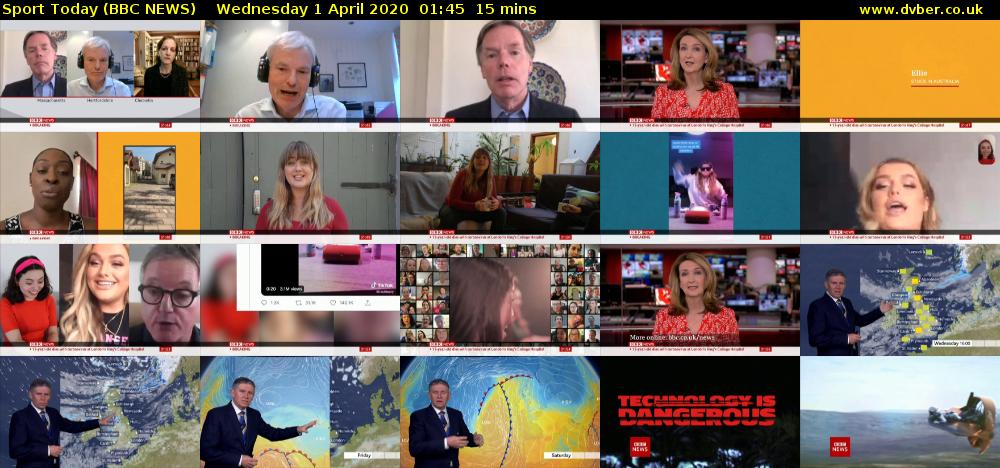 Sport Today (BBC NEWS) Wednesday 1 April 2020 01:45 - 02:00