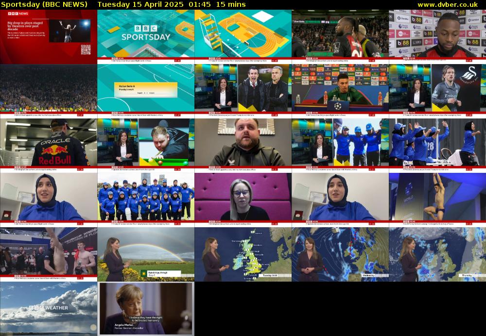 Sportsday (BBC NEWS) Tuesday 15 April 2025 01:45 - 02:00