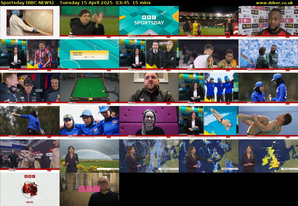 Sportsday (BBC NEWS) Tuesday 15 April 2025 03:45 - 04:00