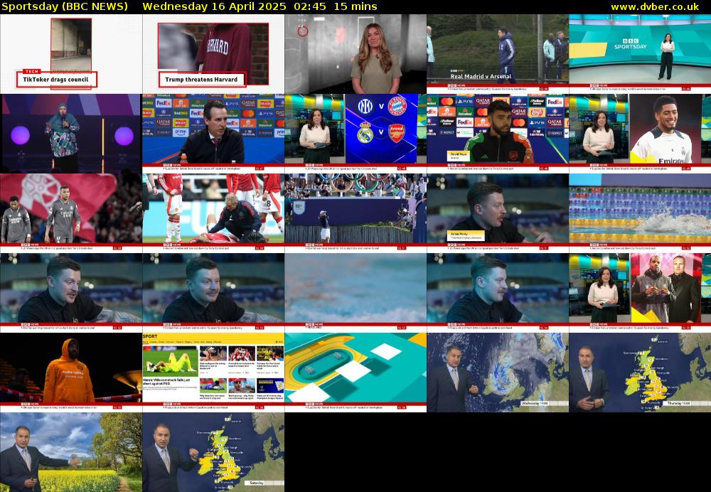 Sportsday (BBC NEWS) Wednesday 16 April 2025 02:45 - 03:00