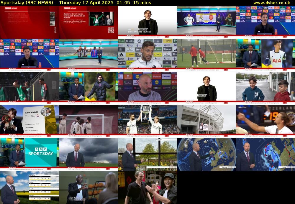Sportsday (BBC NEWS) Thursday 17 April 2025 01:45 - 02:00