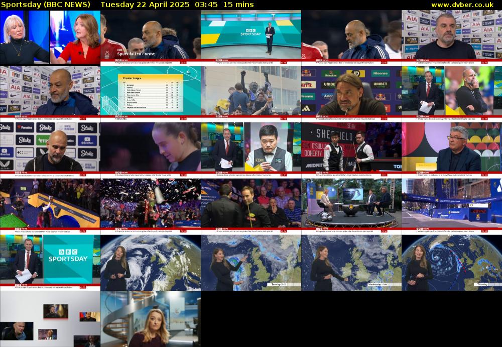 Sportsday (BBC NEWS) Tuesday 22 April 2025 03:45 - 04:00