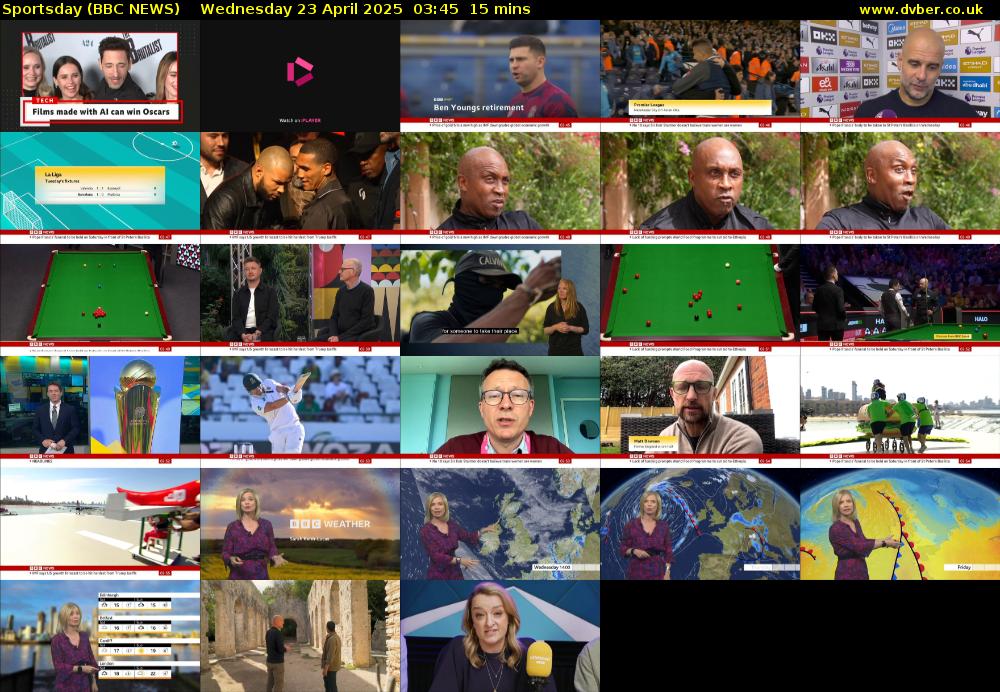 Sportsday (BBC NEWS) Wednesday 23 April 2025 03:45 - 04:00