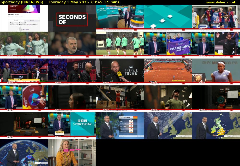 Sportsday (BBC NEWS) Thursday 1 May 2025 03:45 - 04:00