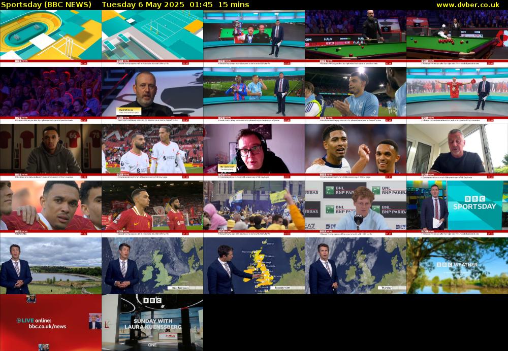 Sportsday (BBC NEWS) Tuesday 6 May 2025 01:45 - 02:00