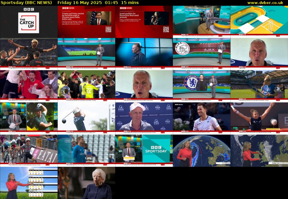 Sportsday (BBC NEWS) Friday 16 May 2025 01:45 - 02:00