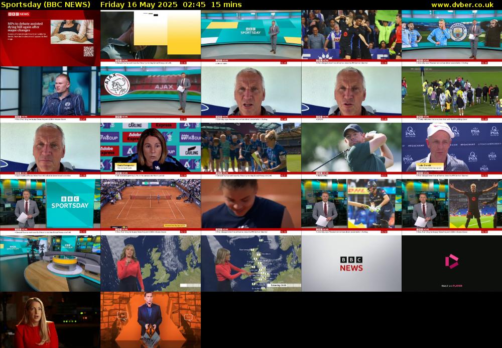 Sportsday (BBC NEWS) Friday 16 May 2025 02:45 - 03:00